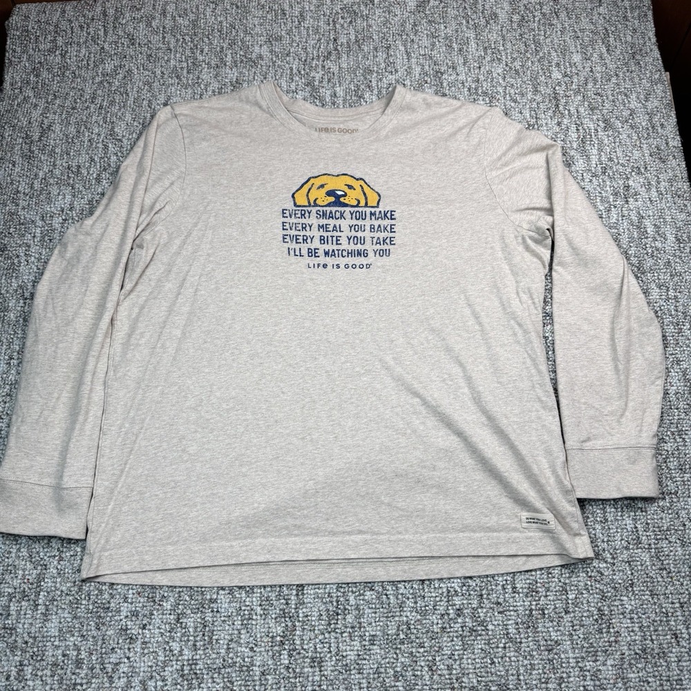 Life Is Good Mens XL Long Sleeve Shirt Dog Beige Ill Be Watching You